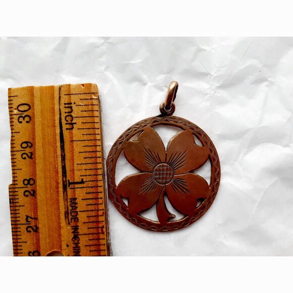 Vintage  Brown Four Leaf Clover Necklace Pendant Goodluck Charm - Picture 6 of 7